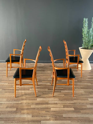 Set of 4 Mid-Century Danish Modern “Lis” Teak & Leather Arm Chairs by Niels Koefoeds, c.1960’s