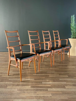 Set of 4 Mid-Century Danish Modern “Lis” Teak & Leather Arm Chairs by Niels Koefoeds, c.1960’s