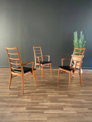 Set of 4 Mid-Century Danish Modern “Lis” Teak & Leather Arm Chairs by Niels Koefoeds, c.1960’s