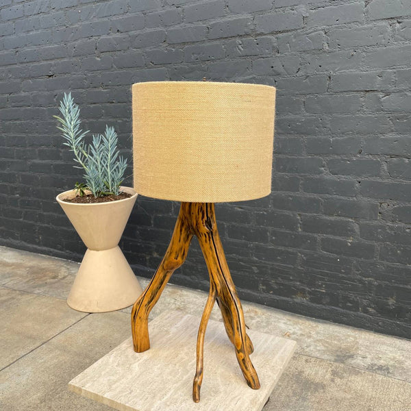 Vintage Free-Form Rustic Tripod Wood Table Lamp, c.1970’s