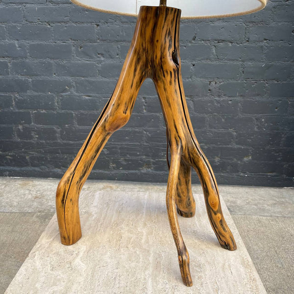 Vintage Free-Form Rustic Tripod Wood Table Lamp, c.1970’s