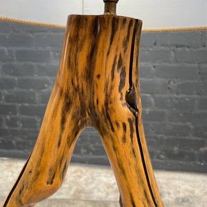 Vintage Free-Form Rustic Tripod Wood Table Lamp, c.1970’s