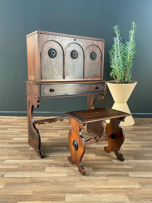 Spanish Baroque Style Drop Front Desk & Bench, 1930’s