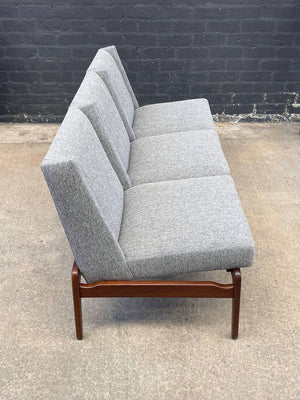 Mid-Century Modern Sculpted Walnut & New Tweed Fabric Sofa, c.1960’s