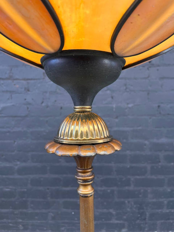 Antique Art Deco Style Torchiere Floor Lamp with Tiffany Style Shade, c.1970’s