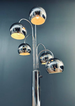 Mid-Century Modern Chrome Metal Orb Floor Lamp