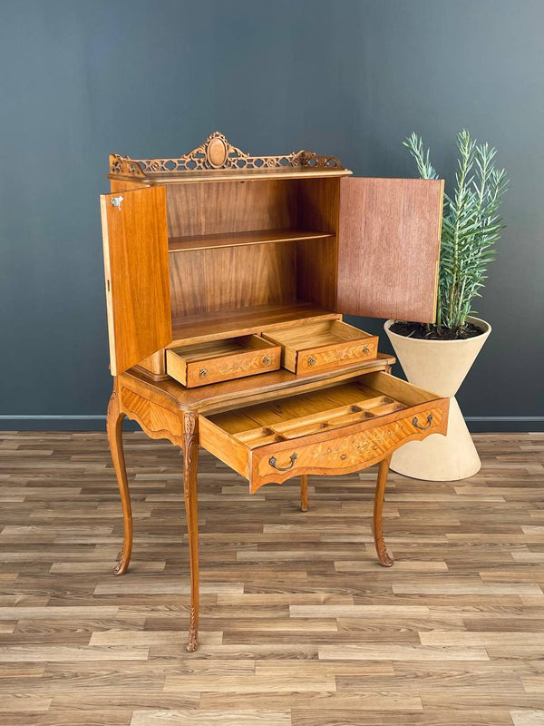 Vintage Antique Louis XV-Style Inlaid Wood Secretary Desk, 1940’s