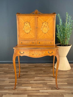 Vintage Antique Louis XV-Style Inlaid Wood Secretary Desk, 1940’s