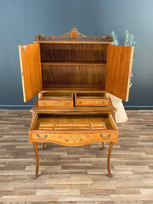 Vintage Antique Louis XV-Style Inlaid Wood Secretary Desk, 1940’s