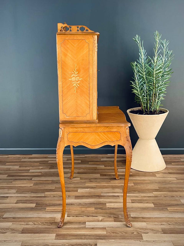 Vintage Antique Louis XV-Style Inlaid Wood Secretary Desk, 1940’s