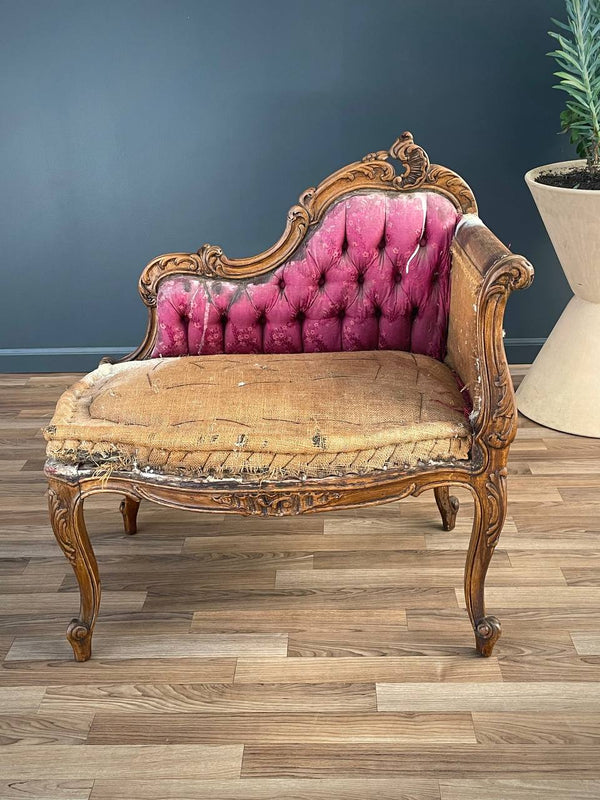 Antique French Louis XV-Style Carved Walnut Chaise Lounge, c.1940’s