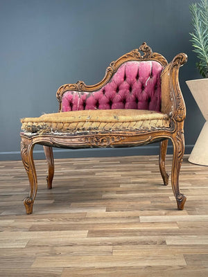 Antique French Louis XV-Style Carved Walnut Chaise Lounge, c.1940’s