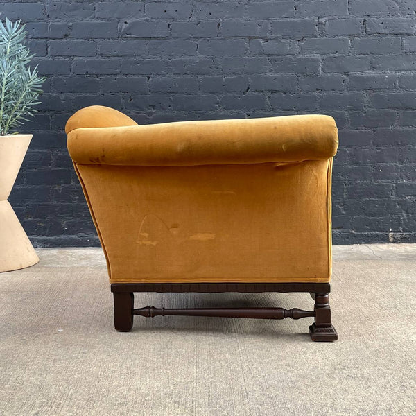 Antique Club Lounge Chair with Mahogany Carved Details, c.1950’s