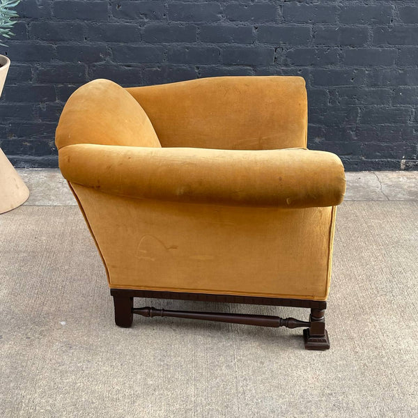 Antique Club Lounge Chair with Mahogany Carved Details, c.1950’s