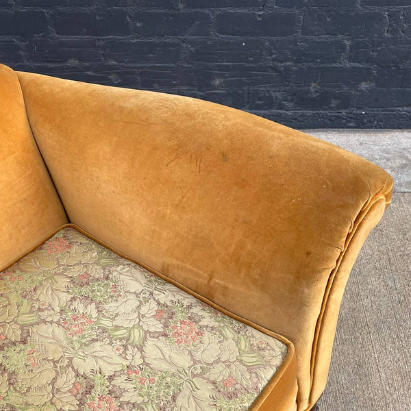 Antique Club Lounge Chair with Mahogany Carved Details, c.1950’s