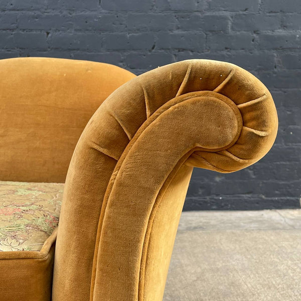 Antique Club Lounge Chair with Mahogany Carved Details, c.1950’s