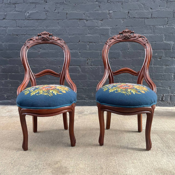 Pair of American Antique Mahogany Carved Side Chairs, c.1930’s
