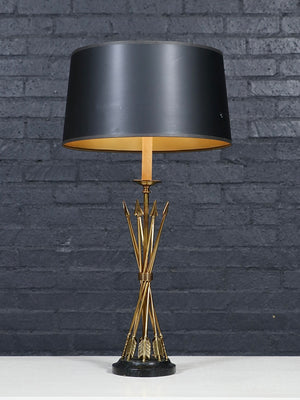 Pair of French Neoclassical Style Brass Arrow & Black Marble Table Lamps by Maitland-Smith, c.1980’s