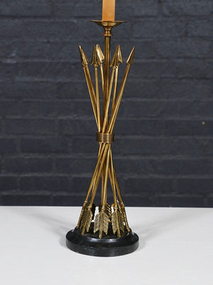 Pair of French Neoclassical Style Brass Arrow & Black Marble Table Lamps by Maitland-Smith, c.1980’s