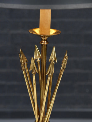 Pair of French Neoclassical Style Brass Arrow & Black Marble Table Lamps by Maitland-Smith, c.1980’s