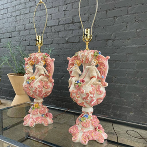 Pair of Vintage Italian Capodimonte Porcelain Table Lamps