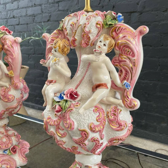 Pair of Vintage Italian Capodimonte Porcelain Table Lamps