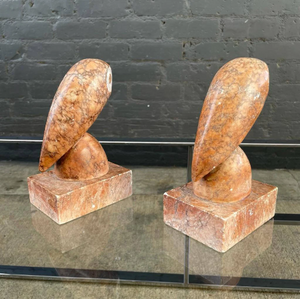 Pair of Vintage Italian Marble Owl Bookend Sculptures