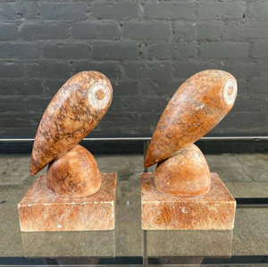 Pair of Vintage Italian Marble Owl Bookend Sculptures