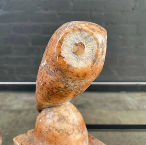 Pair of Vintage Italian Marble Owl Bookend Sculptures