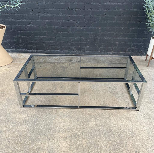 Vintage Polished Chrome & Smoke Glass Coffee Table, c.1960’s