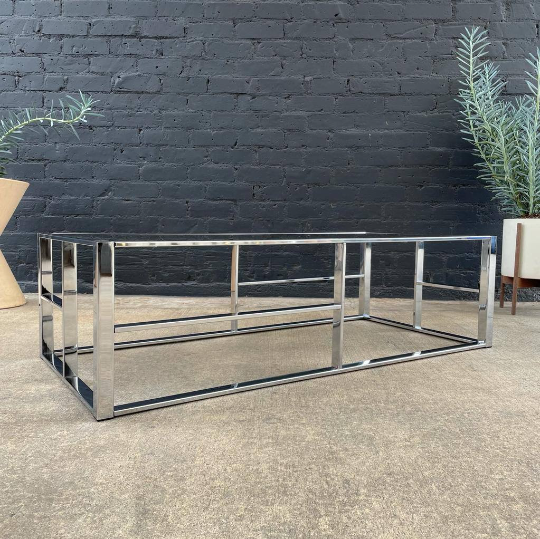 Vintage Polished Chrome & Smoke Glass Coffee Table, c.1960’s