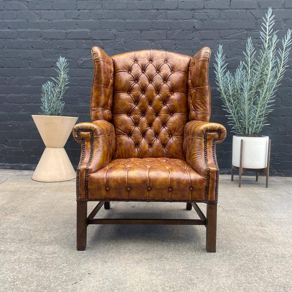 Vintage Leather Button Tufted Chesterfield Lounge Chair