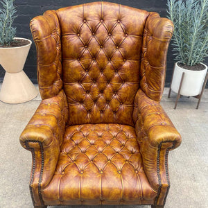 Vintage Leather Button Tufted Chesterfield Lounge Chair