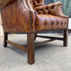 Vintage Leather Button Tufted Chesterfield Lounge Chair