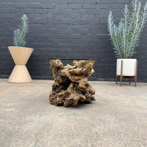 Vintage Burl Wood End / Side Table with Glass Top