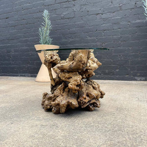 Vintage Burl Wood End / Side Table with Glass Top