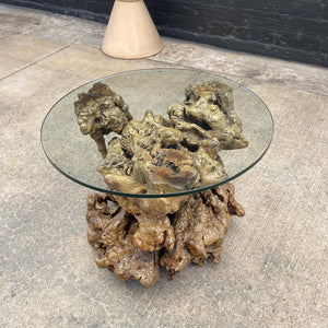 Vintage Burl Wood End / Side Table with Glass Top