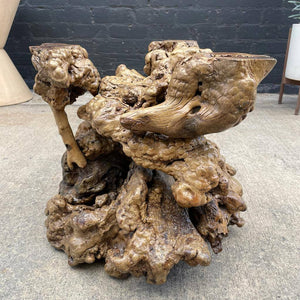 Vintage Burl Wood End / Side Table with Glass Top
