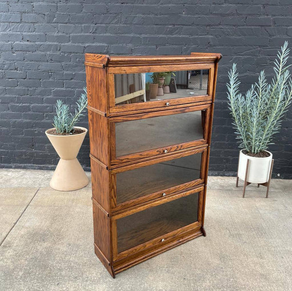 Vintage Oak & Glass Barristers Bookcase Shelf Unit