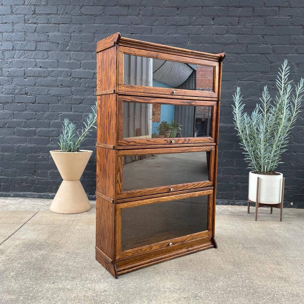 Vintage Oak & Glass Barristers Bookcase Shelf Unit