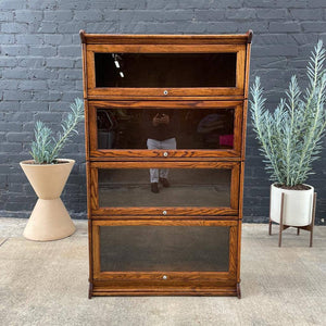 Vintage Oak & Glass Barristers Bookcase Shelf Unit