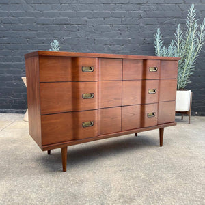 Mid-Century Modern Walnut Dresser with Brass Handles, c.1960’s