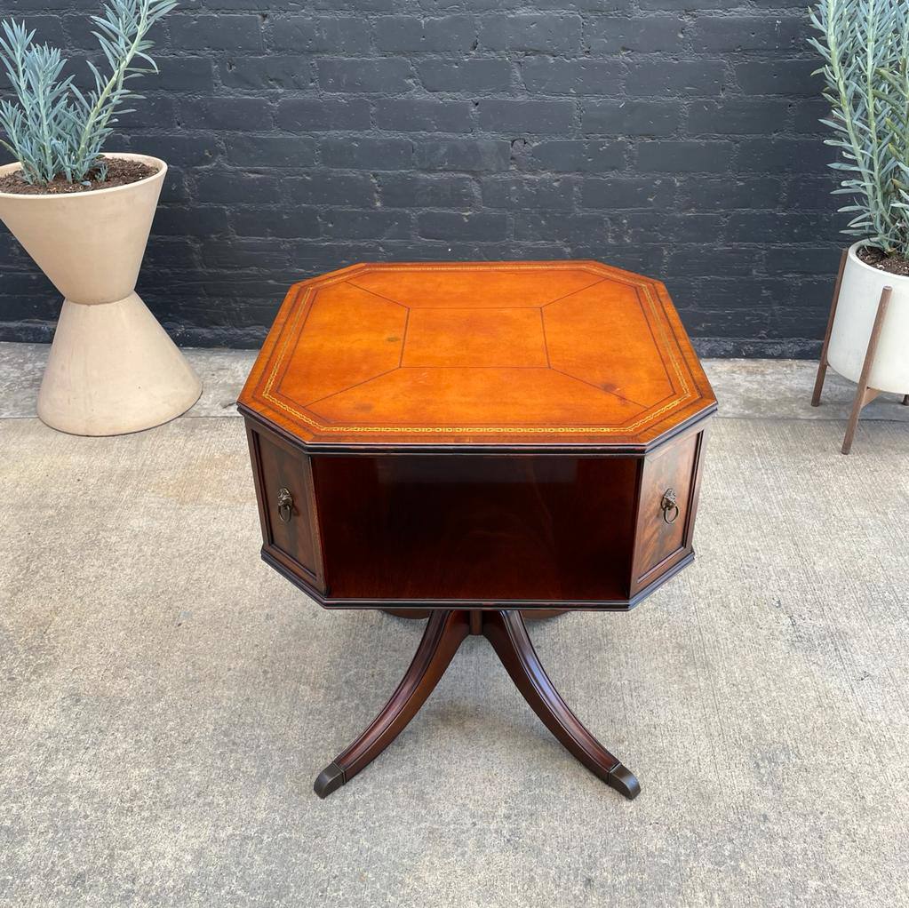 Vintage Side Table with Leather Top by Heritage Henredon Vintage Supply