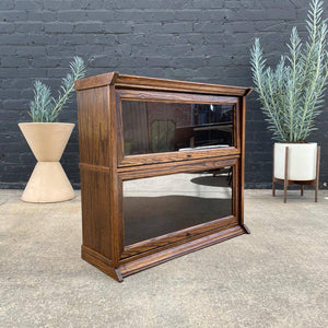 Vintage Small Oak & Glass Barristers Bookcase Shelf Unit