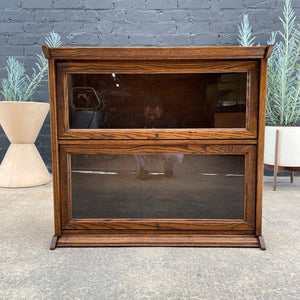 Vintage Small Oak & Glass Barristers Bookcase Shelf Unit