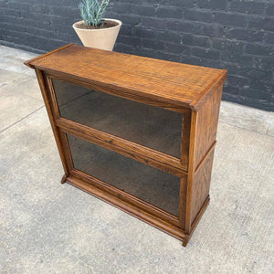 Vintage Small Oak & Glass Barristers Bookcase Shelf Unit