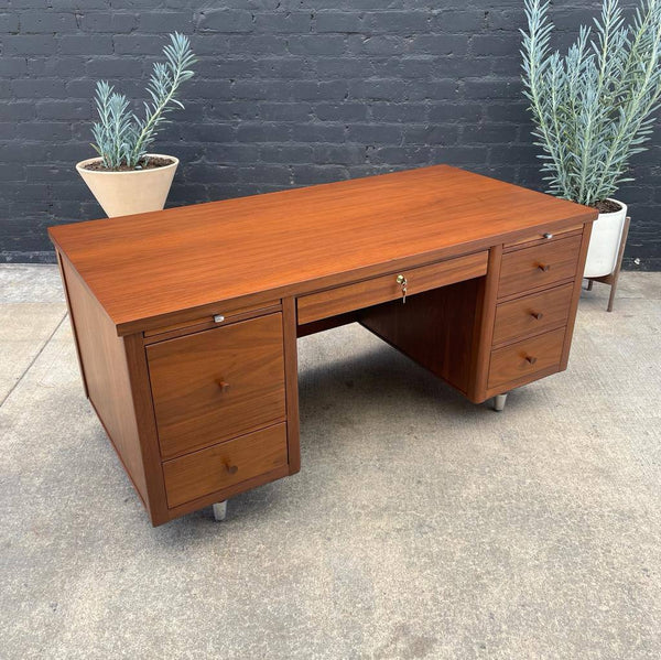 Mid-Century Modern Walnut Executive Desk with Finished Back, c.1960’s