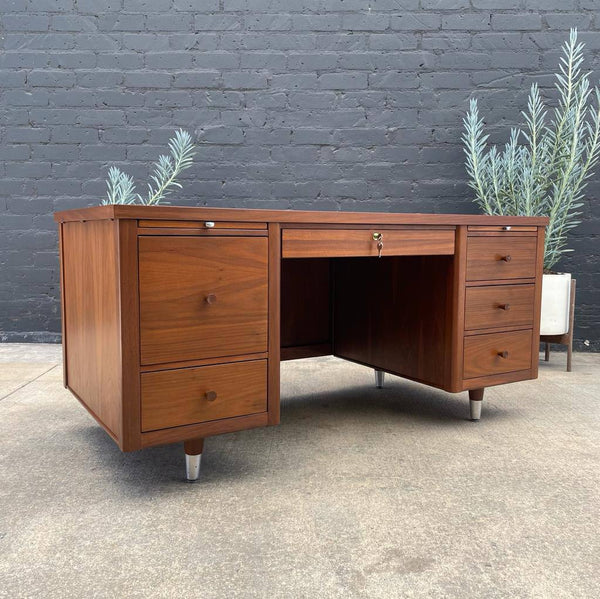 Mid-Century Modern Walnut Executive Desk with Finished Back, c.1960’s