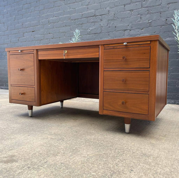 Mid-Century Modern Walnut Executive Desk with Finished Back, c.1960’s