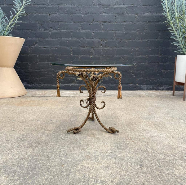 Vintage Italian Tassel Style Side Table with Glass Top